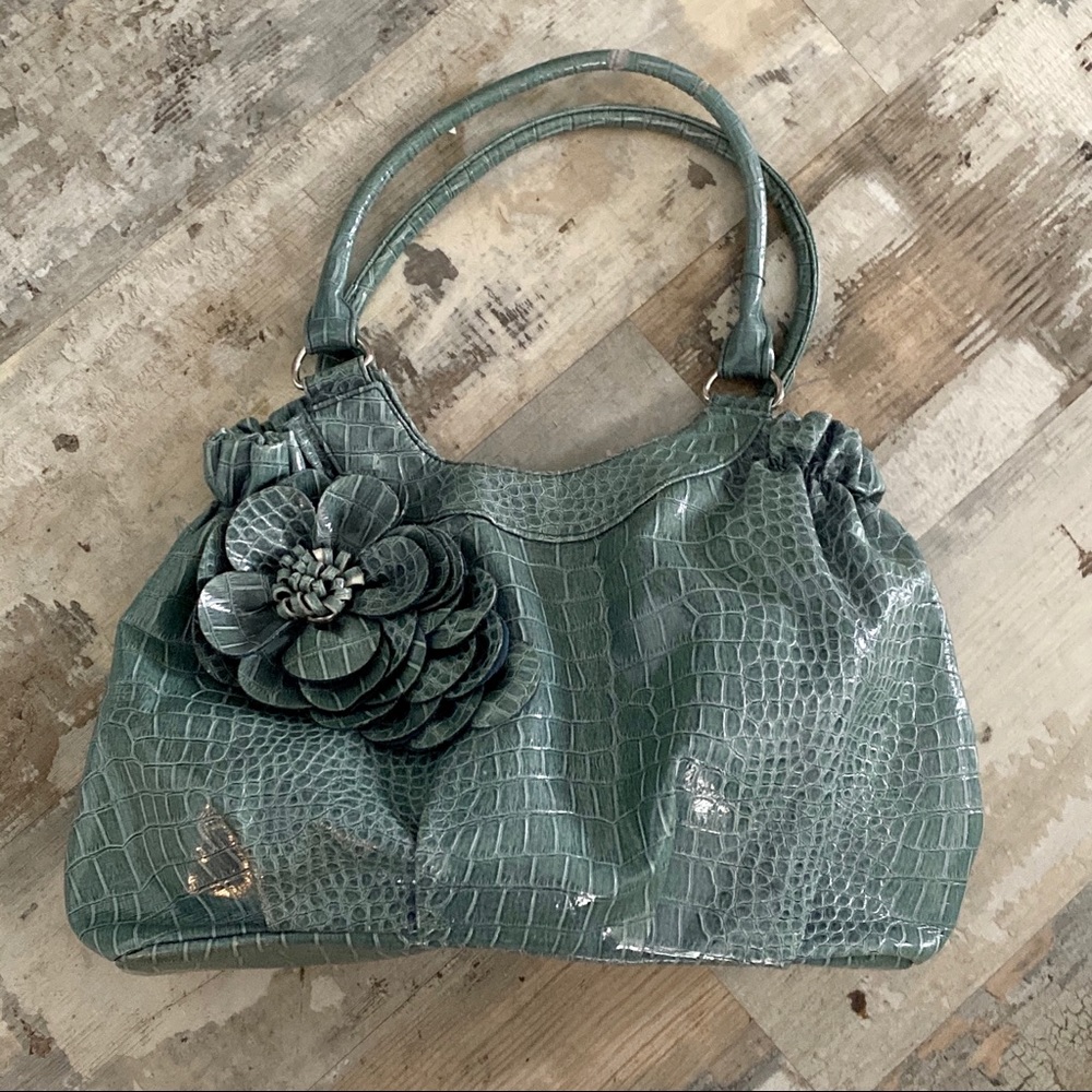 Like new large faux snakeskin purse with flower